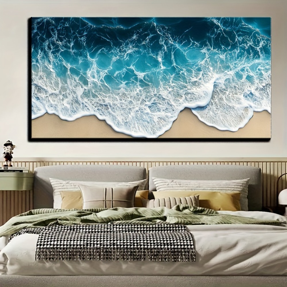 Art Print Framed - Blue wave texture print painting, modern