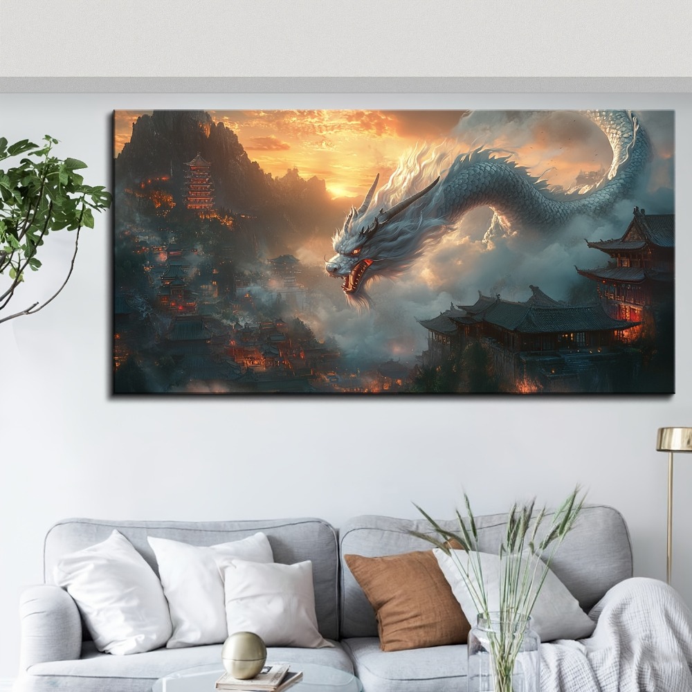 Vintage style Oriental Dragon  - مراجعة Art Print Framed وسعره