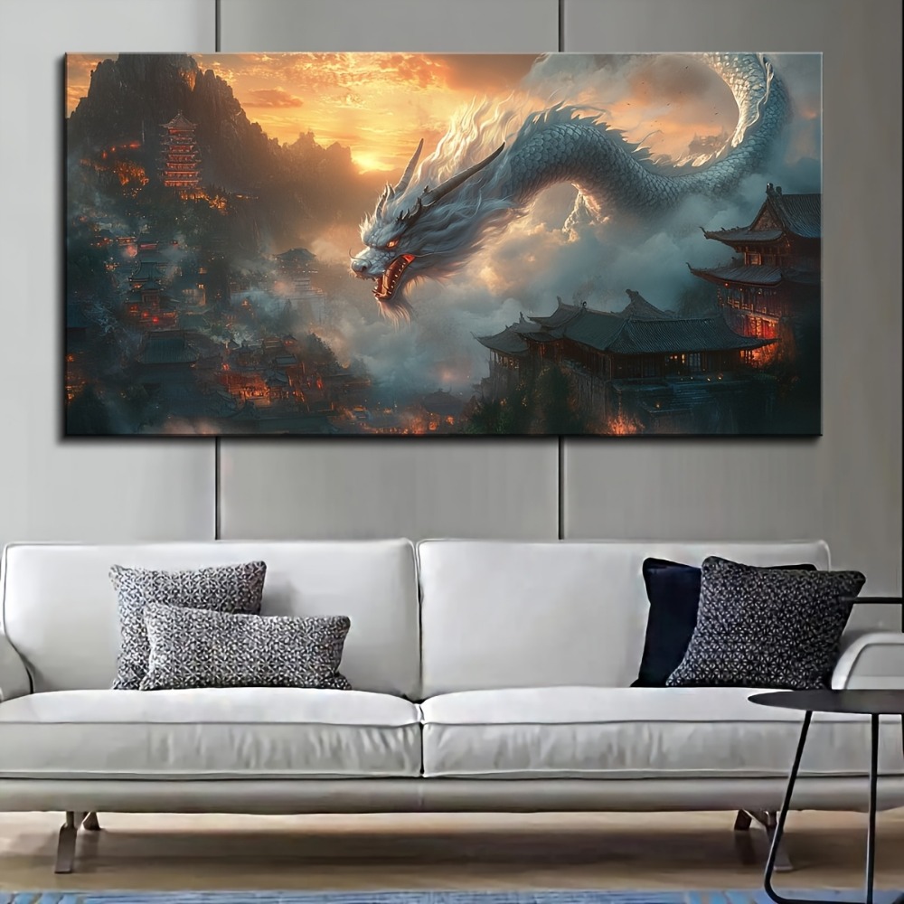 Vintage style Oriental Dragon  - مراجعة Art Print Framed وسعره