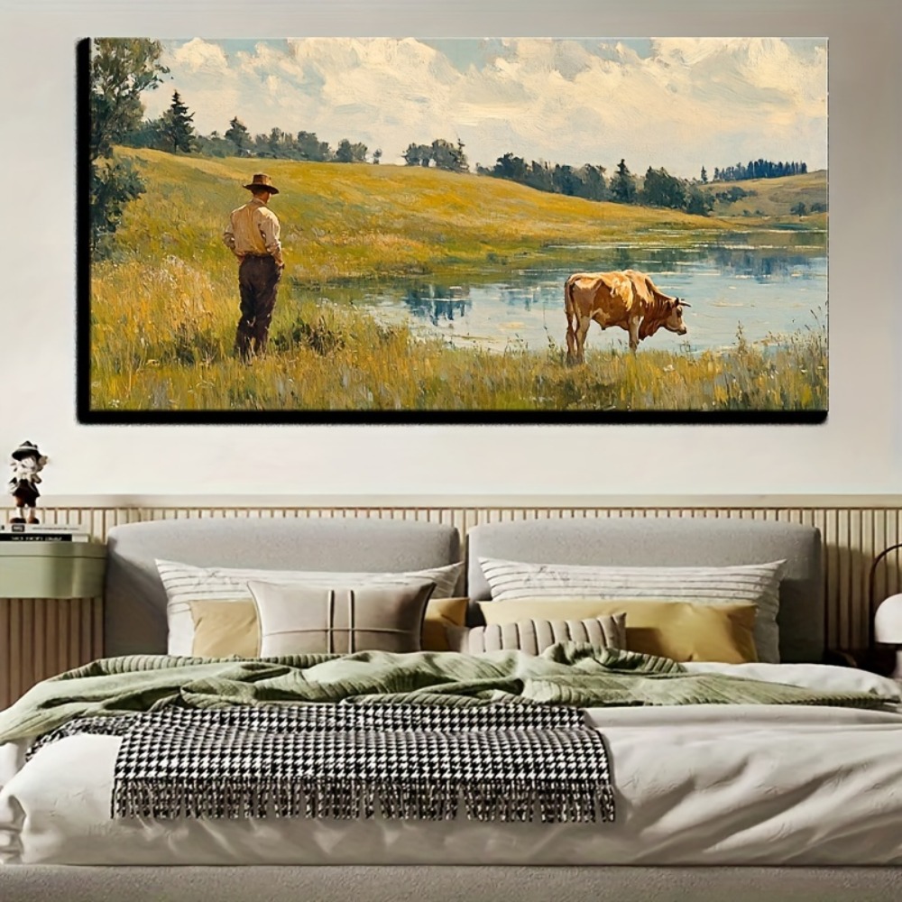 Natural landscape vintage oil  - مراجعة Art Print Framed وسعره
