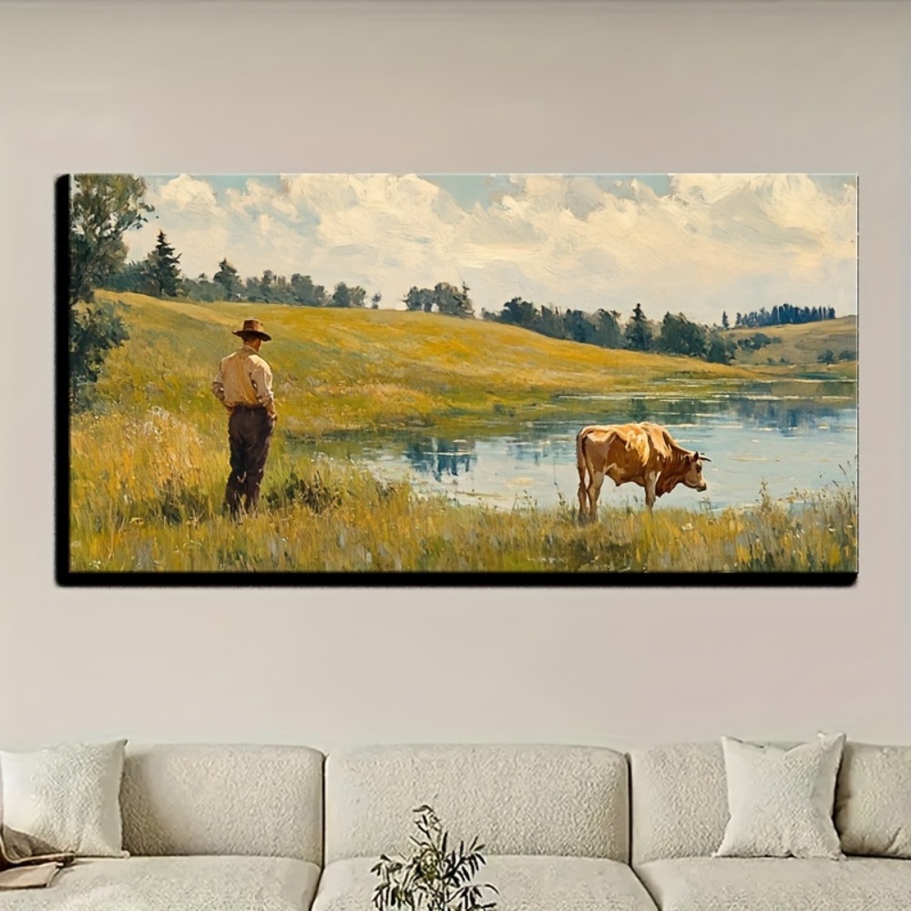 Natural landscape vintage oil  - مراجعة Art Print Framed وسعره