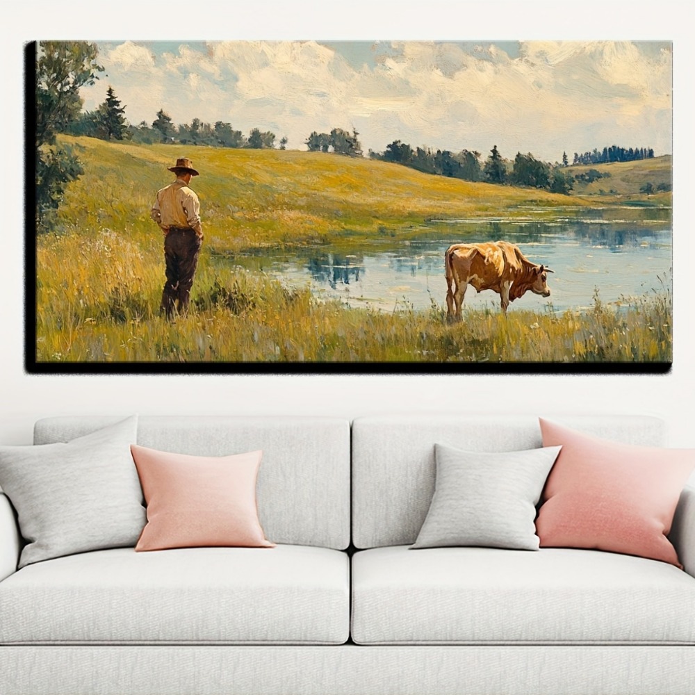 Natural landscape vintage oil  - مراجعة Art Print Framed وسعره