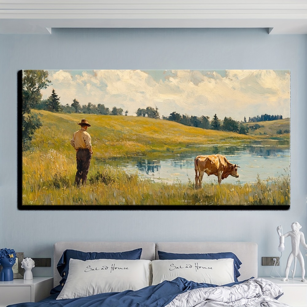 Natural landscape vintage oil  - مراجعة Art Print Framed وسعره